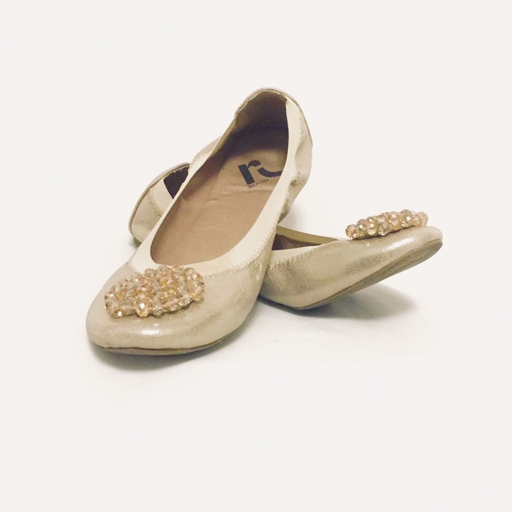 Report metallic ballet flats beaded broach accent